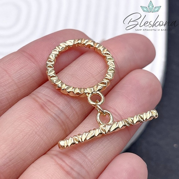 Замок Тогл круг резной  Цвет золото 21мм 