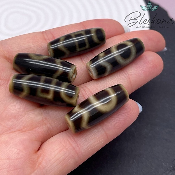 Бусина Дзи Небо, Земля, Волна черно-коричневый бочонок 28*12 мм