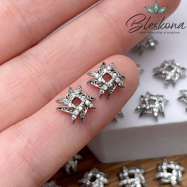 8,8 мм Цвет серебро, Шапочка цирконы