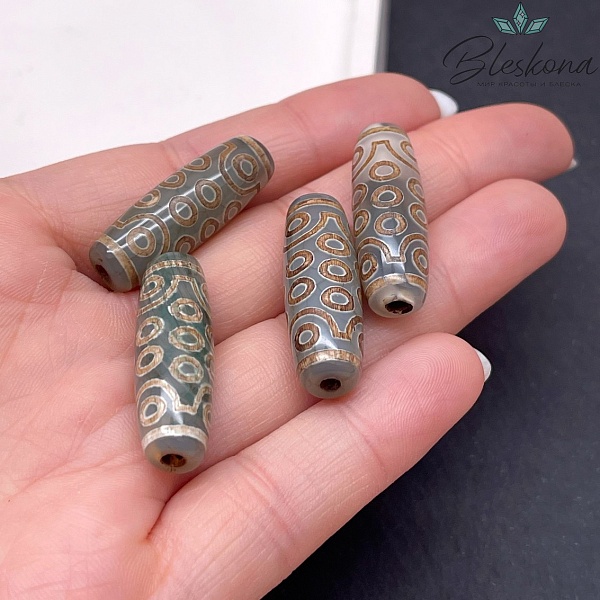 Бусина Дзи 21 глаз зелено-коричневый бочонок 30*11 мм