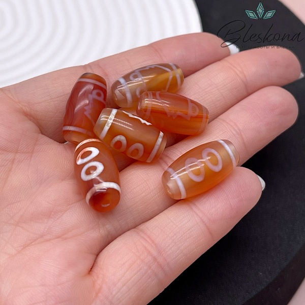 Бусина Дзи 2 глаза бело-коричневый бочонок №1 20*11мм