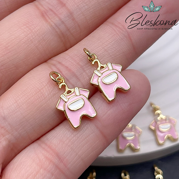 14,3*10 мм Цвет золото, Подвеска Комбинезон розовая эмаль