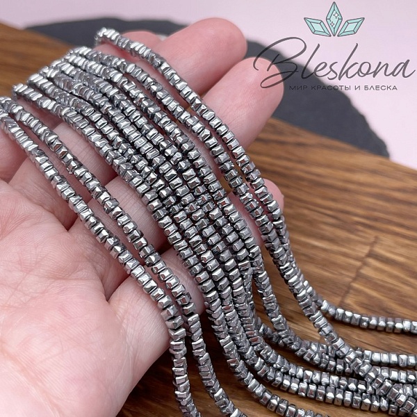 3*2 мм Гематин, цвет темное серебро, квадрат огранка имитация