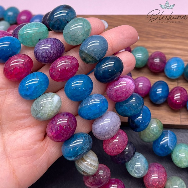 Агат микс №2 (тонированный) галтовка 15*18 мм