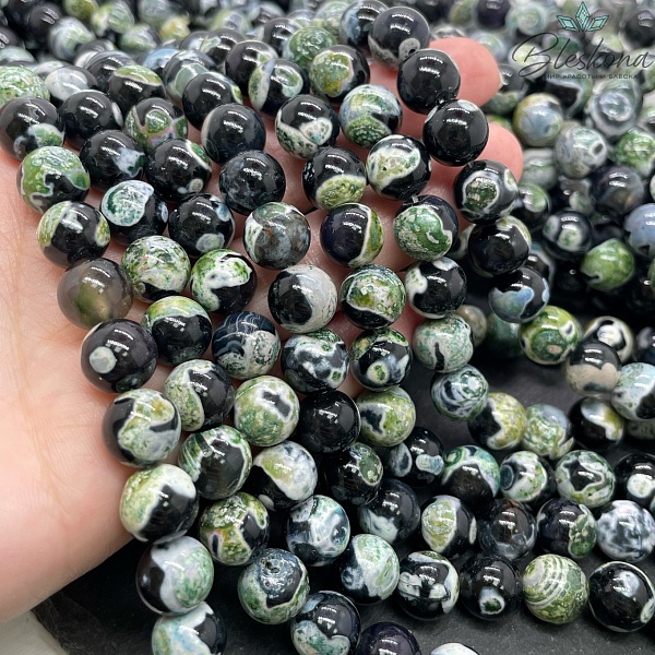 Агат черный зеленые разводы (имитация) 10 мм
