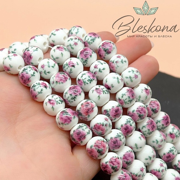 10 мм Керамика Бусина роспись гжель №5