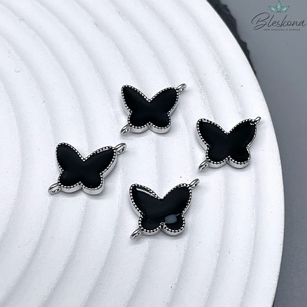 Коннектор бабочка черная эмаль, цвет серебро 10,3*10,8мм 