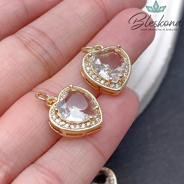 14*16мм Цвет золото, Подвеска Сердце циркон