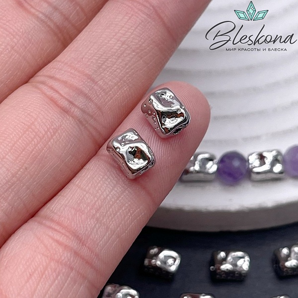 7*5 мм Цвет серебро, Бусина Прямоугольник фриформ точки