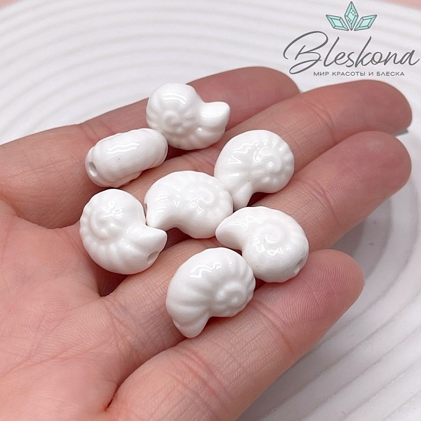 15*11,5 мм Бусина Аммонит, керамика цвет белый