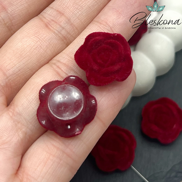 19мм Бархатная бусина Цветок - Роза, Цвет бордо