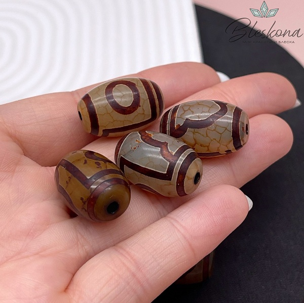 Бусина Дзи 1 глаз и гора серо-коричневый бочонок 22*15 мм