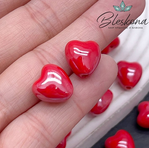 12 мм Бусина сердце, керамика цвет красный