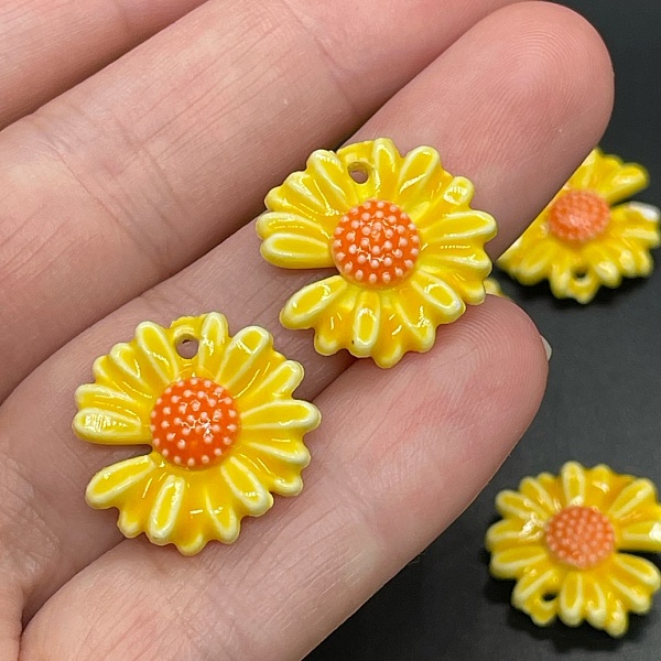 18мм, Подвеска Ромашка, цвет желтый центр оранжевый