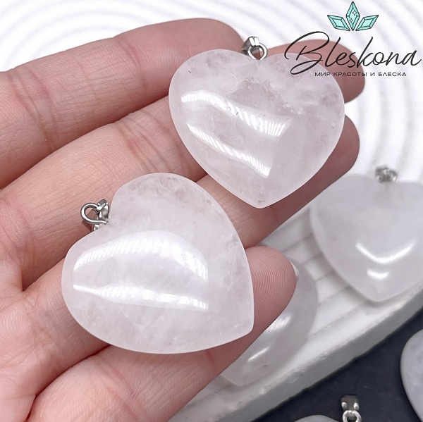 32*30 мм цвет серебро, Подвеска Сердце Горный хрусталь