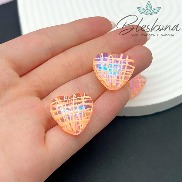 19*20 мм Бусина сердце с переливом оранжевая глазурь