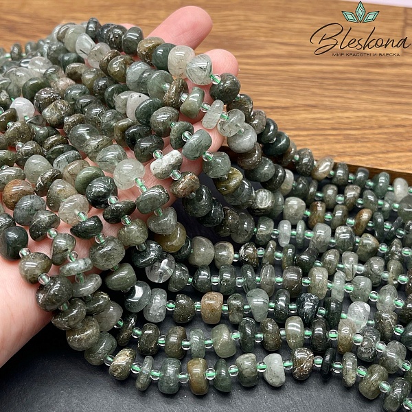 Кварц Рутиловый зеленый галтовка №6 (5-6)*(8-11) мм