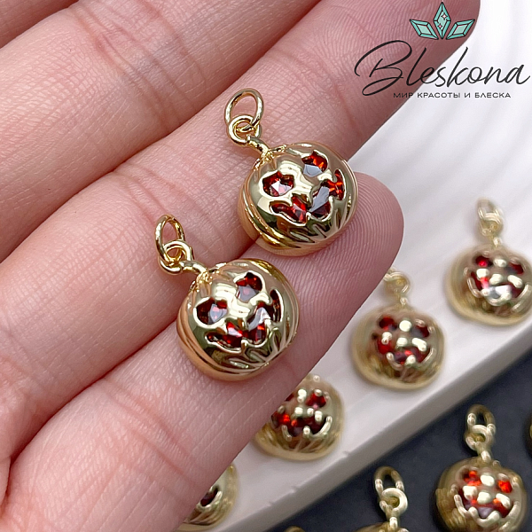 16*12 мм, Цвет золото, Подвеска Тыква с цирконом