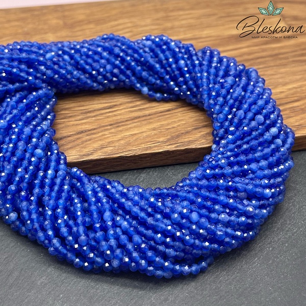 Кошачий глаз ярко-синий микроогранка (имитация) 3 мм