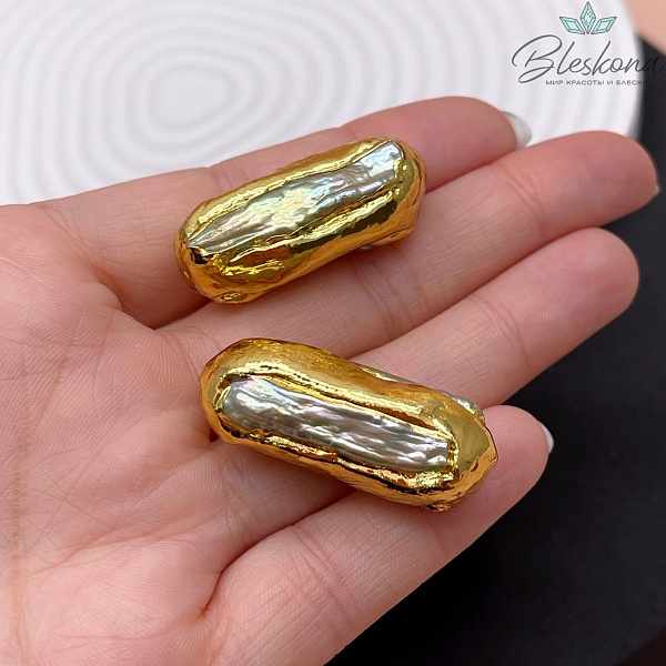 36*15 мм Цвет золото, Бусина  Жемчуг  овал 