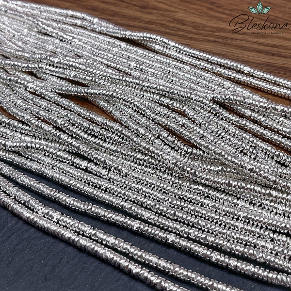 4 мм Гематин имитация, цвет светлое серебро, диски волна