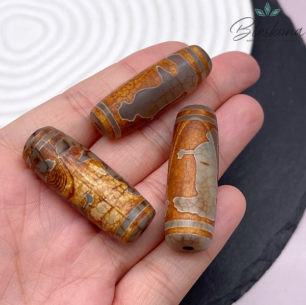 Бусина Дзи Гуань Инь серо-коричневый бочонок 40*14мм