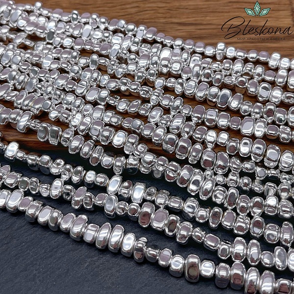8,5-9 мм Гематин сколы шлифованные, светлое серебро, имитация