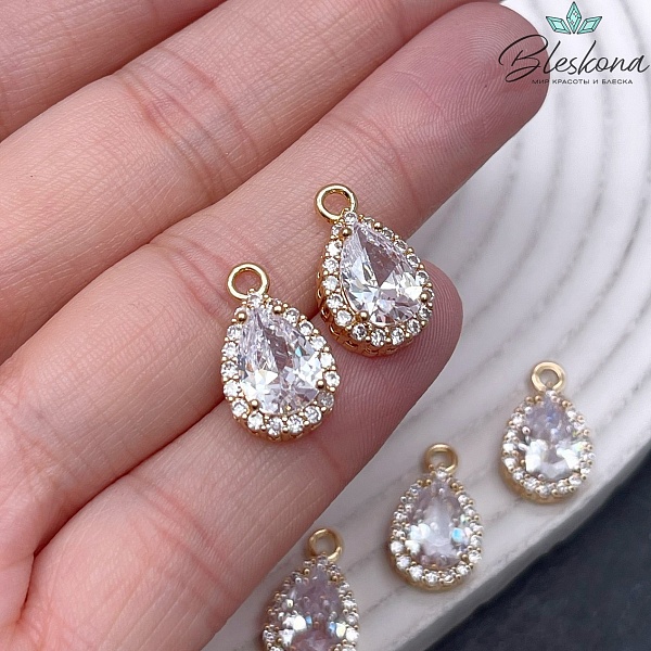 17*10 мм Цвет золото, Подвеска капля циркон