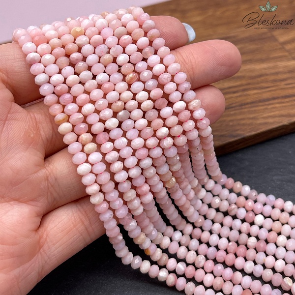 Опал розовый алмазная огранка рондели 4*3,5 мм