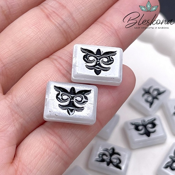 12*16 мм Бусина Этно прямоугольник белый черный рисунок