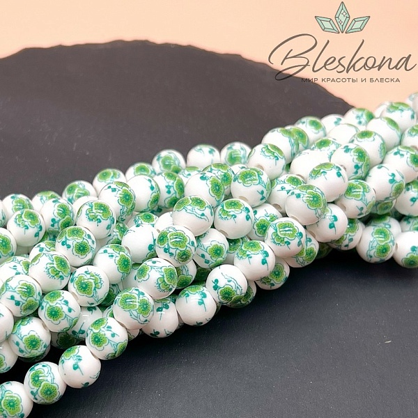 10 мм Керамика Бусина роспись гжель №24