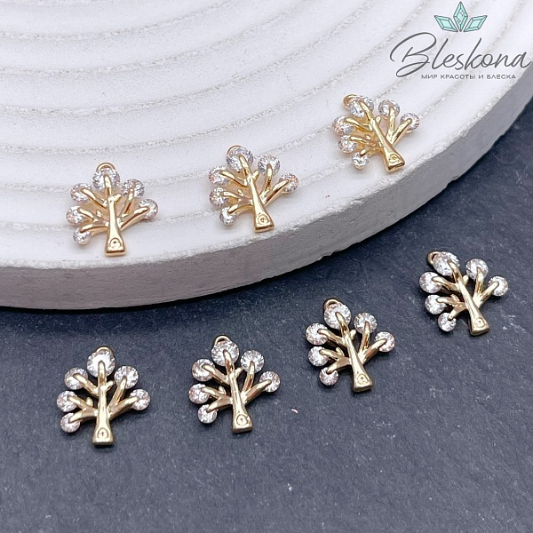 9,6*11,4мм Цвет золото, Подвеска дерево цирконы