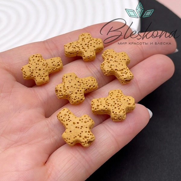 Лава Вулканическая Бусина крест горчичный 17*13 мм