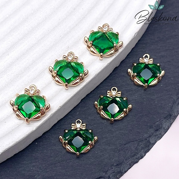 11*12мм Цвет золото, Подвеска Сердце зеленый циркон 