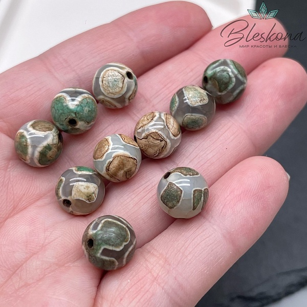 Бусина Дзи Черепаха серо-зеленый шар 10 мм уп.10 шт.