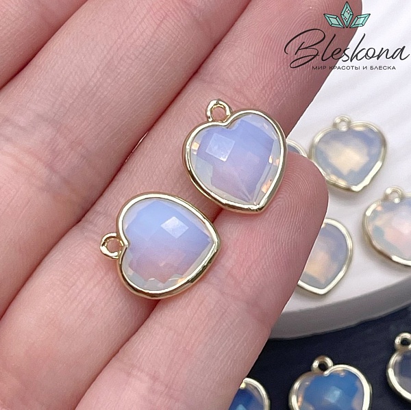 13*15мм,Цвет золото,Подвеска Сердце лунный камень имитация огранка