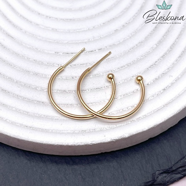 25 мм Цвет золото, Пусеты полукруг со стоппером