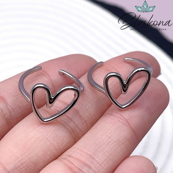 20 мм Цвет серебро, Кольцо безразмерное Сердце 