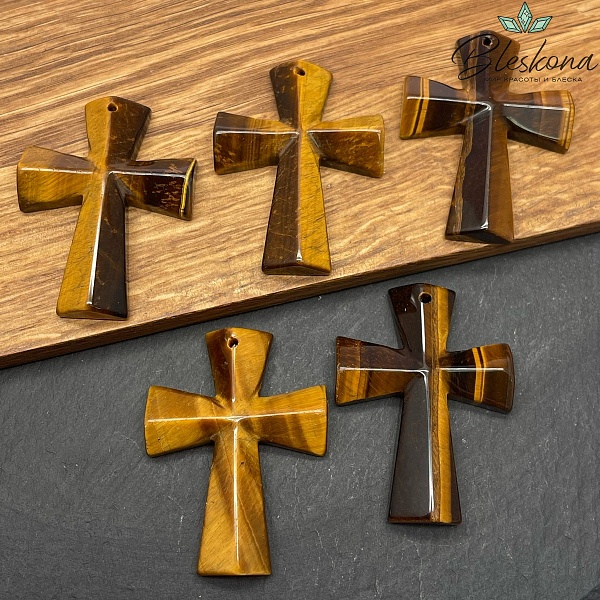 Подвеска крест Тигровый глаз 47*36 мм