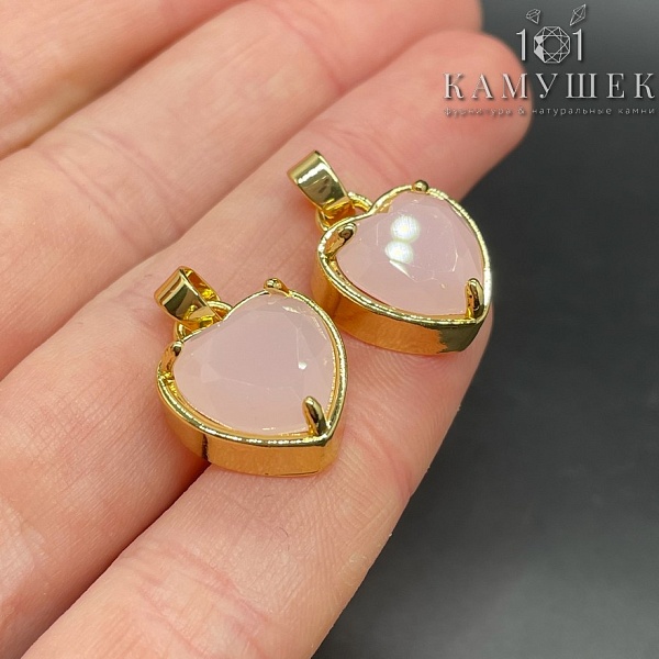 15*18мм Цвет золото, Подвеска сердце розовое матовое стекло