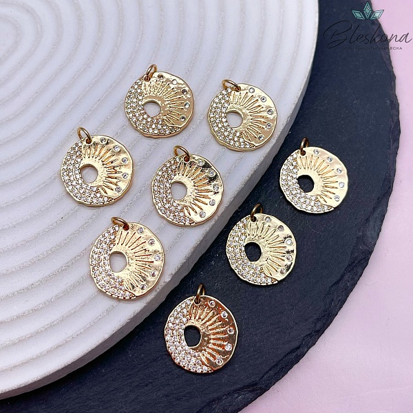 17мм Цвет золото, Подвеска солнце и луна цирконы