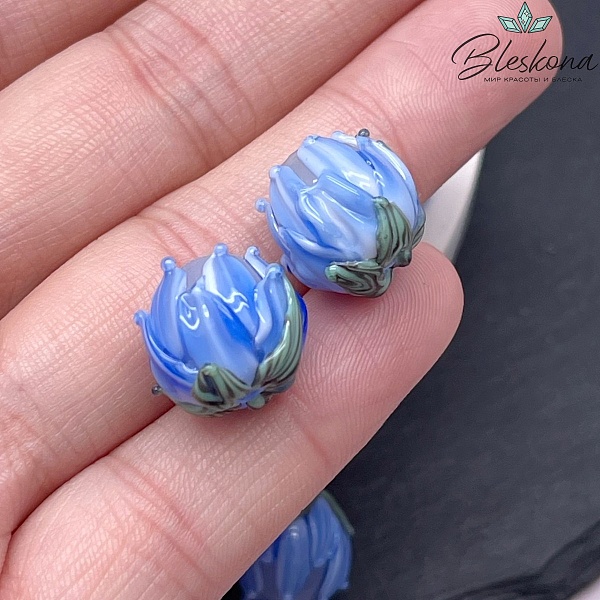 14 мм Бусина бутон синий 
