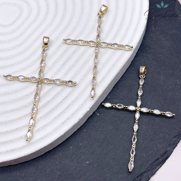 57*42мм Цвет золото, Подвеска крест овальные цирконы