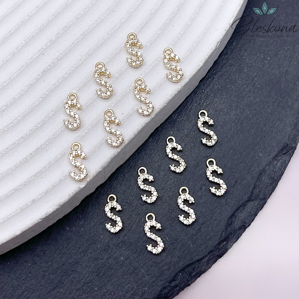 9,4 мм Цвет золото, Буква S цирконы 