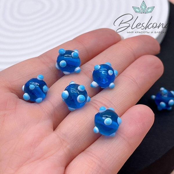 11 мм Бусина шар синий пупырчатый