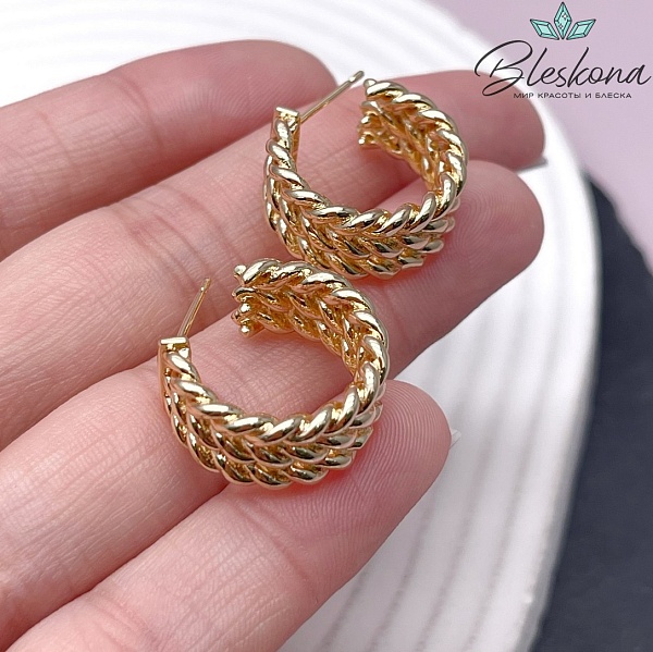 19мм, цвет золото, Пусеты плетенка