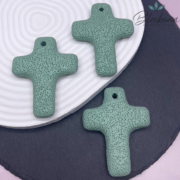 Лава Вулканическая Подвеска крест зеленый 66*52 мм