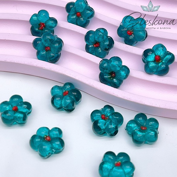 14,5 мм Бусина цветок бирюзовый серебро