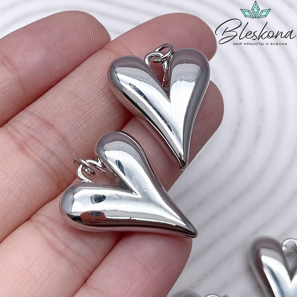 20*24 мм Цвет серебро, Подвеска сердце объемное