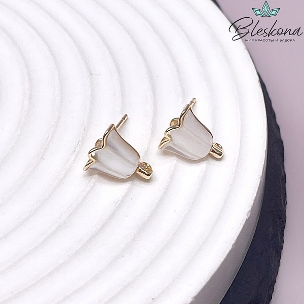 10,6*9 мм Цвет золото, Пусеты тюльпан перламутр Этно